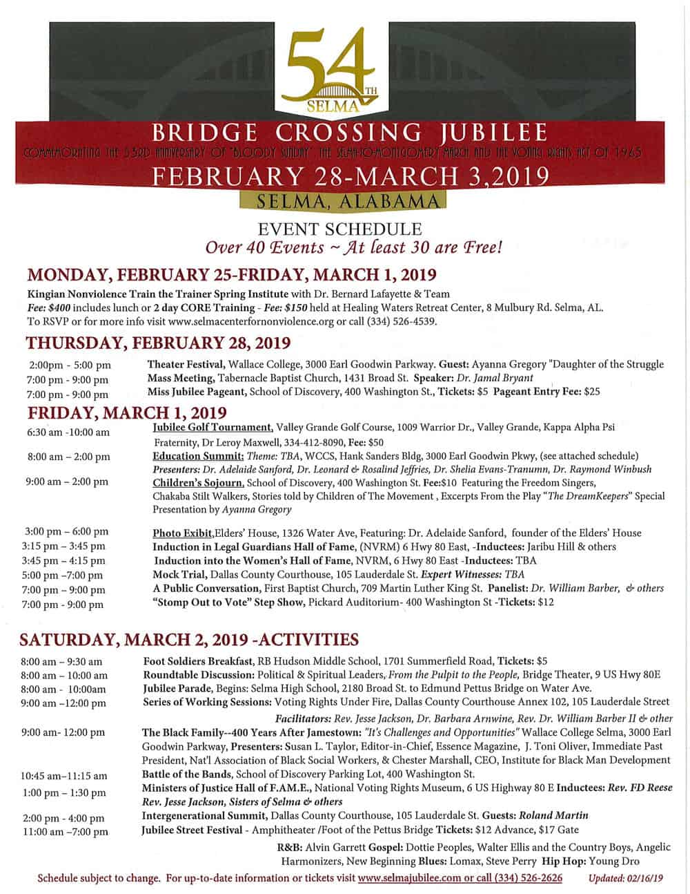 2019 Jubilee Schedule Page 1