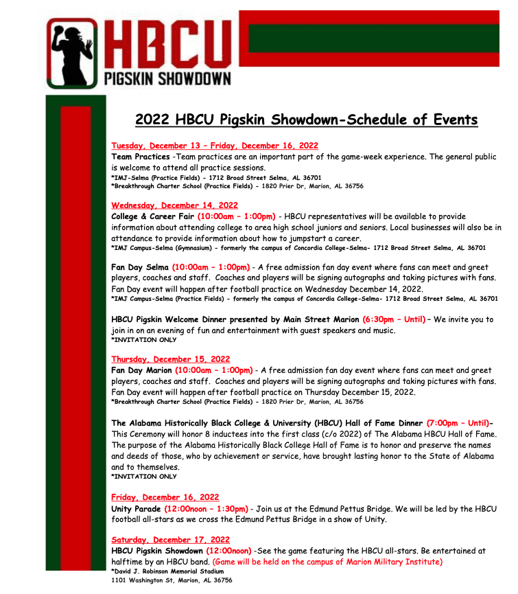 hbcu schedule of events