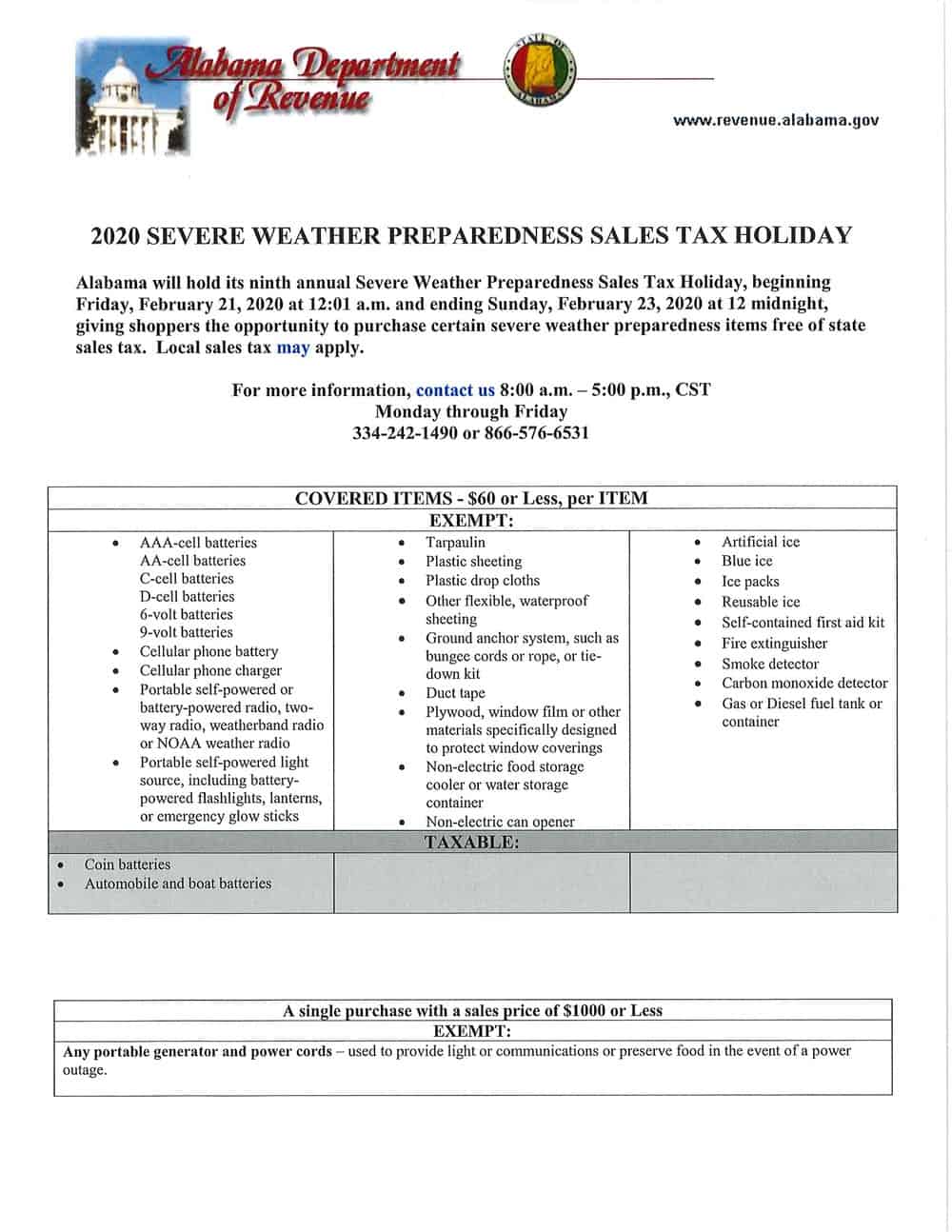 Severe Weather Sales Tax Holiday 2